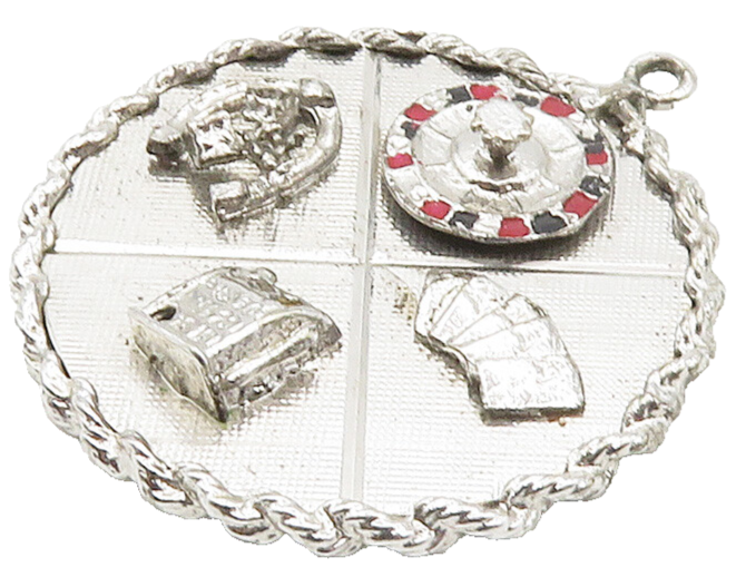 925 Sterling Silver  Vintage Shiny Gambling Motif Twist Trim Pendant  PT12016