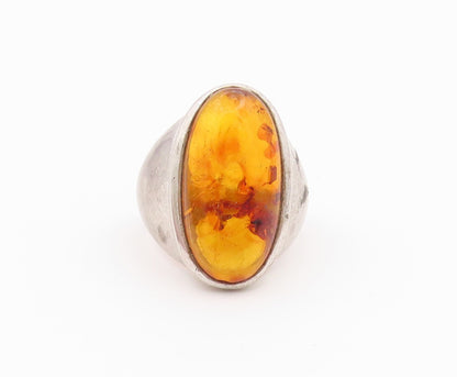 925 Sterling Silver Vintage Ring Classic Honey Amber Statement Band Sz 9 RG36431