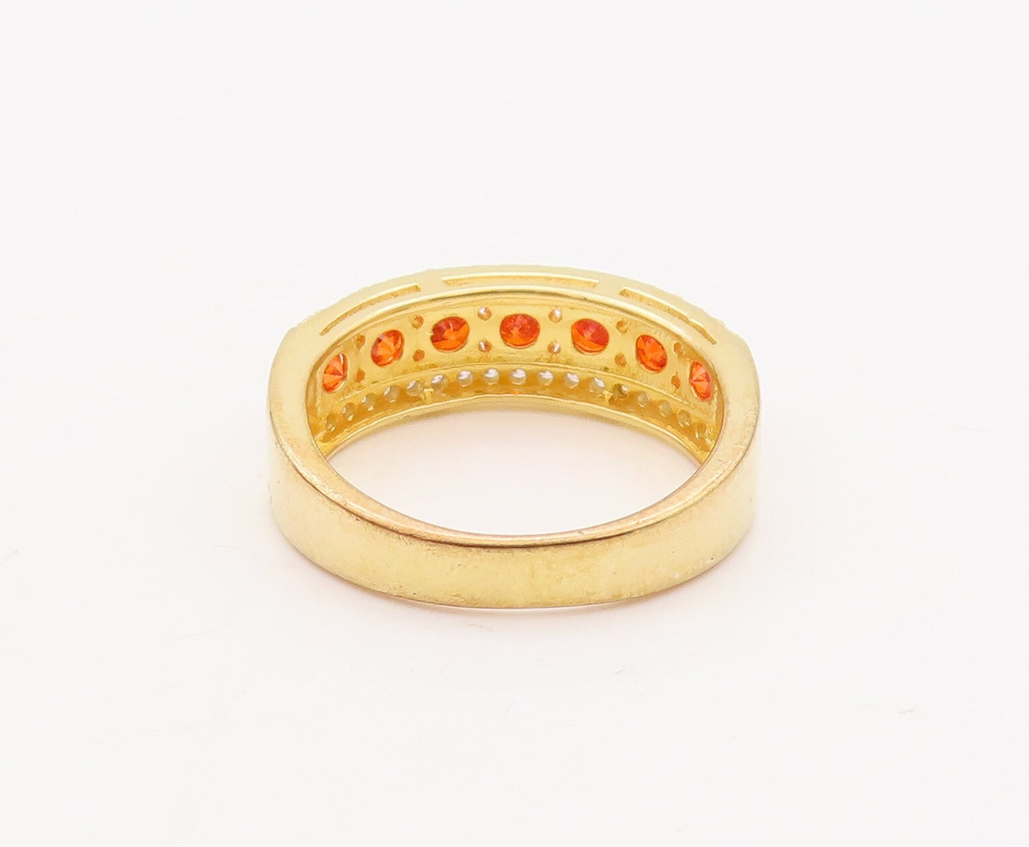 925 Sterling Silver Vintage Ring Gold Plated Red & White CZ  Sz 7  RG29326