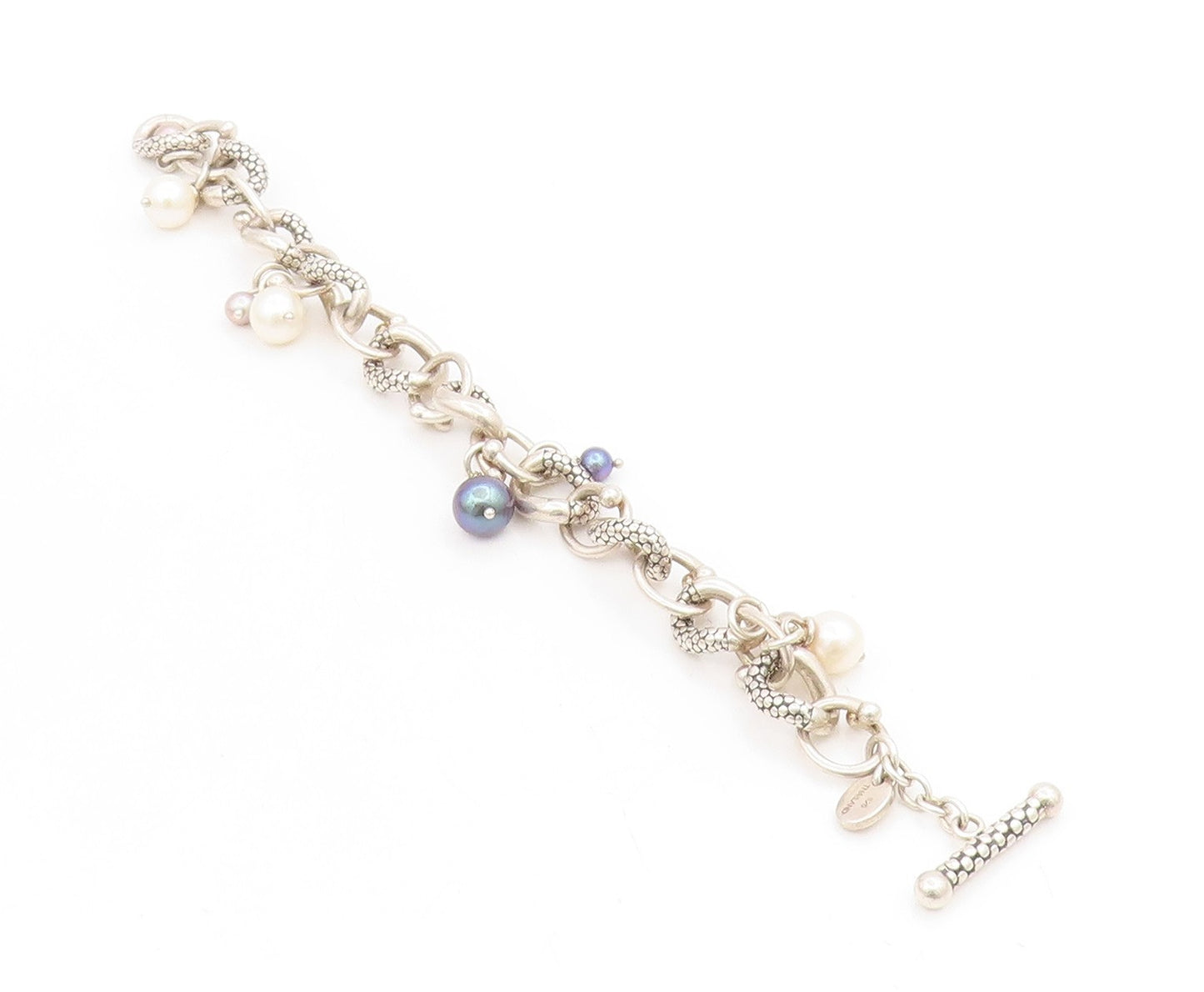 925 Sterling Silver Vintage Bracelet MICHAEL DAWKINS Pearl Dangle Link  BT11730