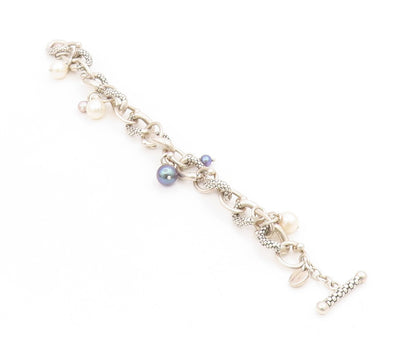 925 Sterling Silver Vintage Bracelet MICHAEL DAWKINS Pearl Dangle Link  BT11730
