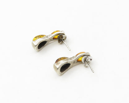 AP POLAND 925 Sterling Silver  Vintage Cabochon Cut Amber Drop Earrings EG8809