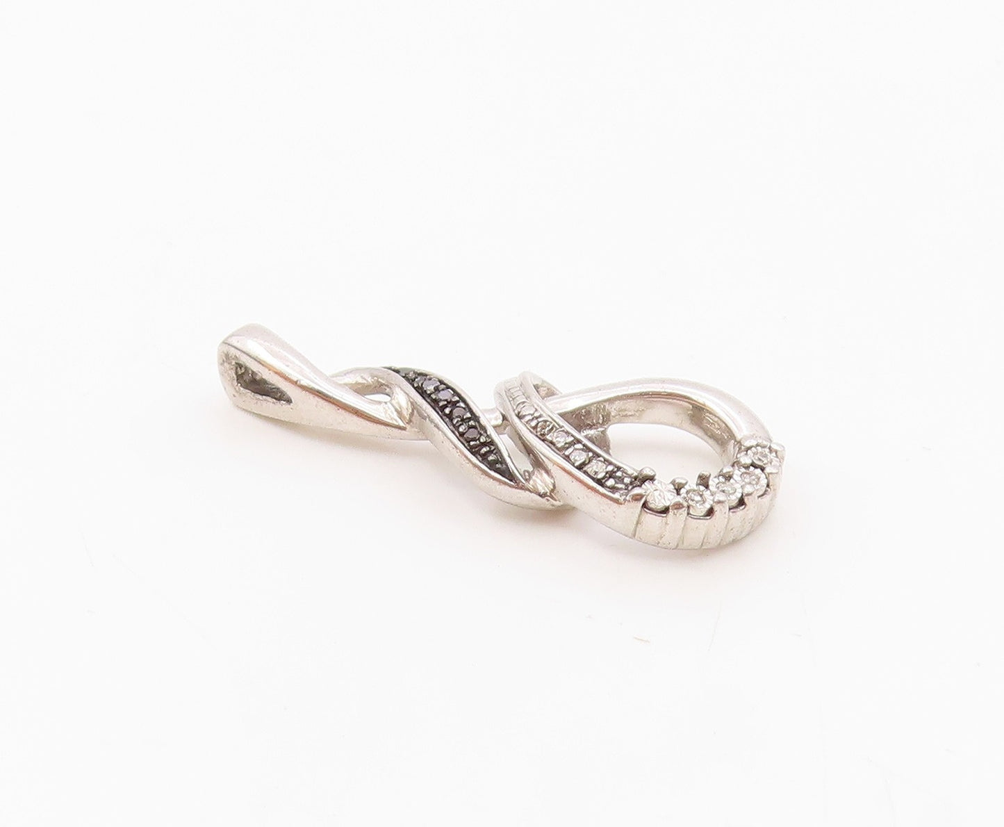 925 Sterling Silver  Genuine Black & White Diamonds Shiny Pendant  PT14560