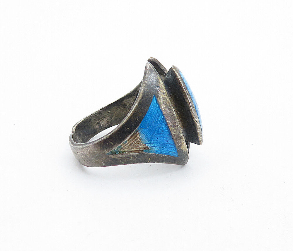 925 Sterling Silver  Vintage Antique Enamel Detail Band Ring Sz 5.5  RG7019
