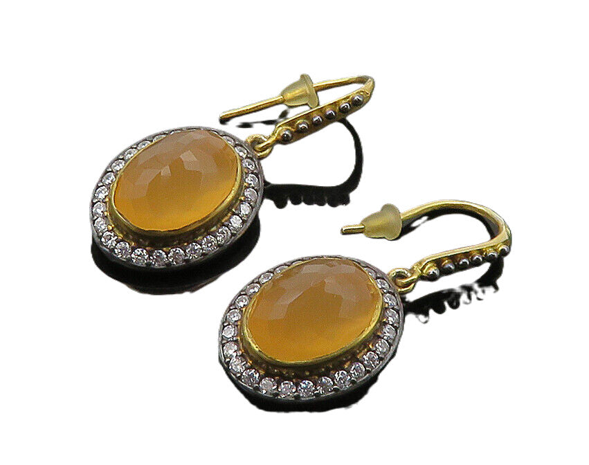 925 Silver  Vintage Faceted Carnelian & Cubic Zirconia Drop Earrings  EG10851
