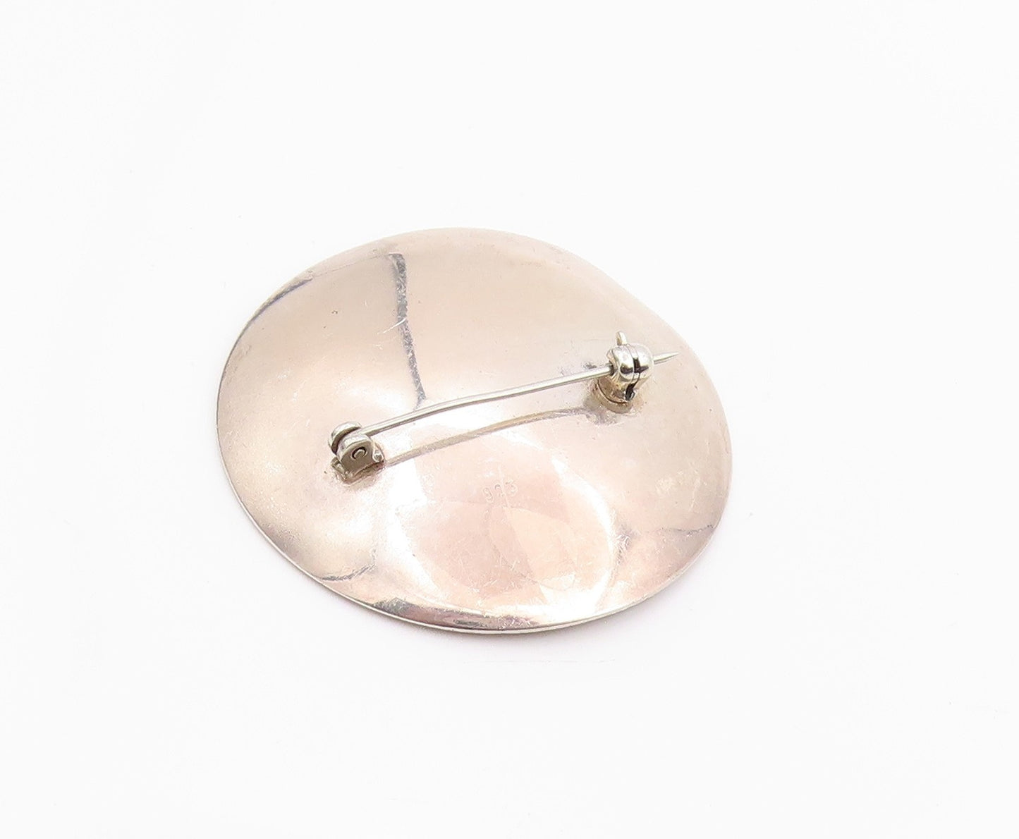 925 Sterling Silver Vintage Brooch Pin Classic Round Triple Tulip Motif  BP12452