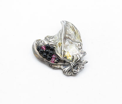 925 Sterling Silver  Vintage Topaz & Black Onyx Beads Woman Brooch Pin  BP2003