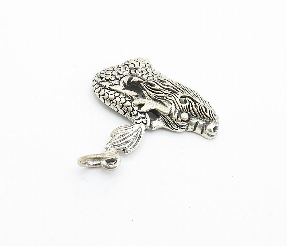 925 Sterling Silver  Vintage Dark Tone Etched Dragon Motif Pendant  PT5485