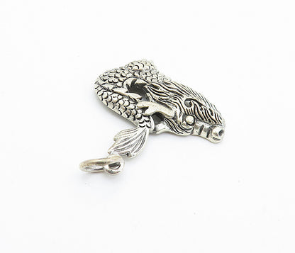 925 Sterling Silver  Vintage Dark Tone Etched Dragon Motif Pendant  PT5485