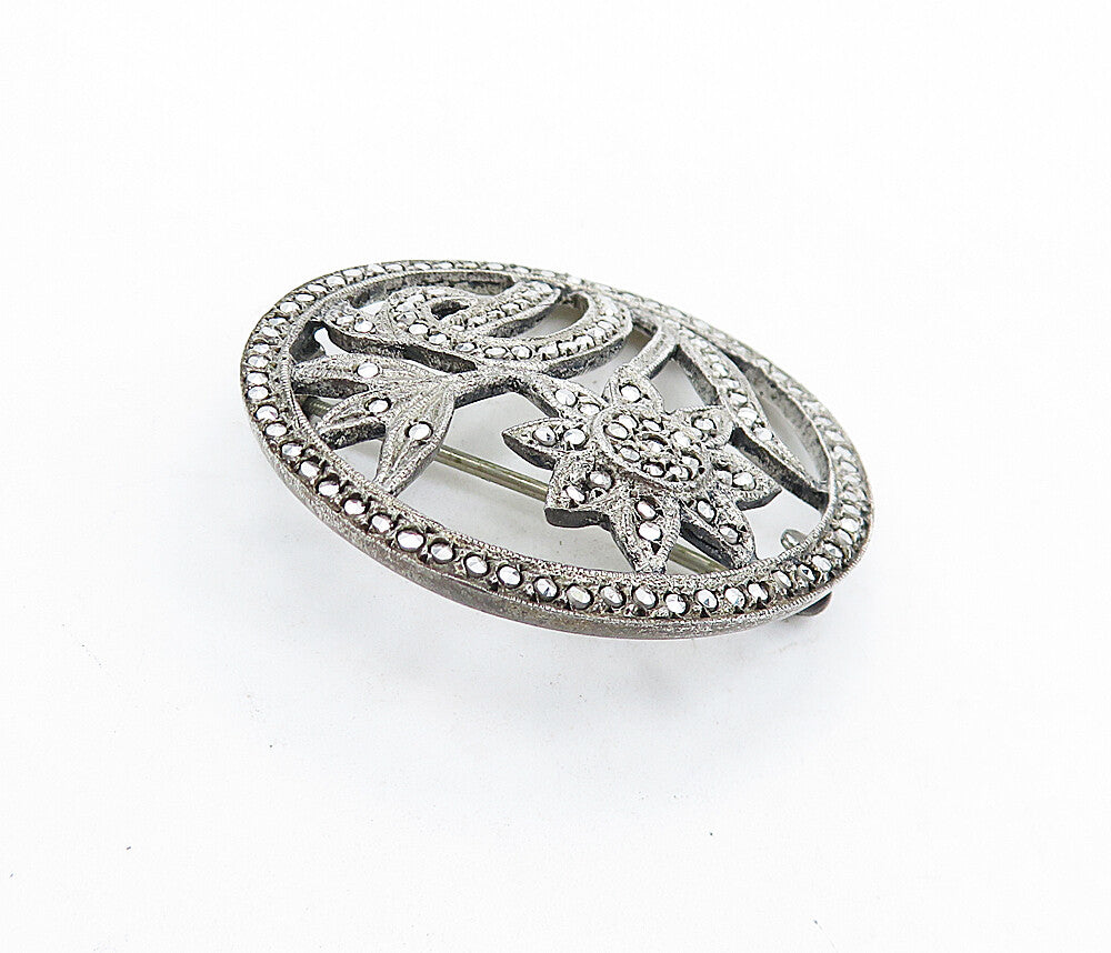 925 Sterling Silver  Vintage Sparkling Blooming Flowers Brooch Pin  BP2212