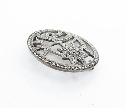 925 Sterling Silver  Vintage Sparkling Blooming Flowers Brooch Pin  BP2212