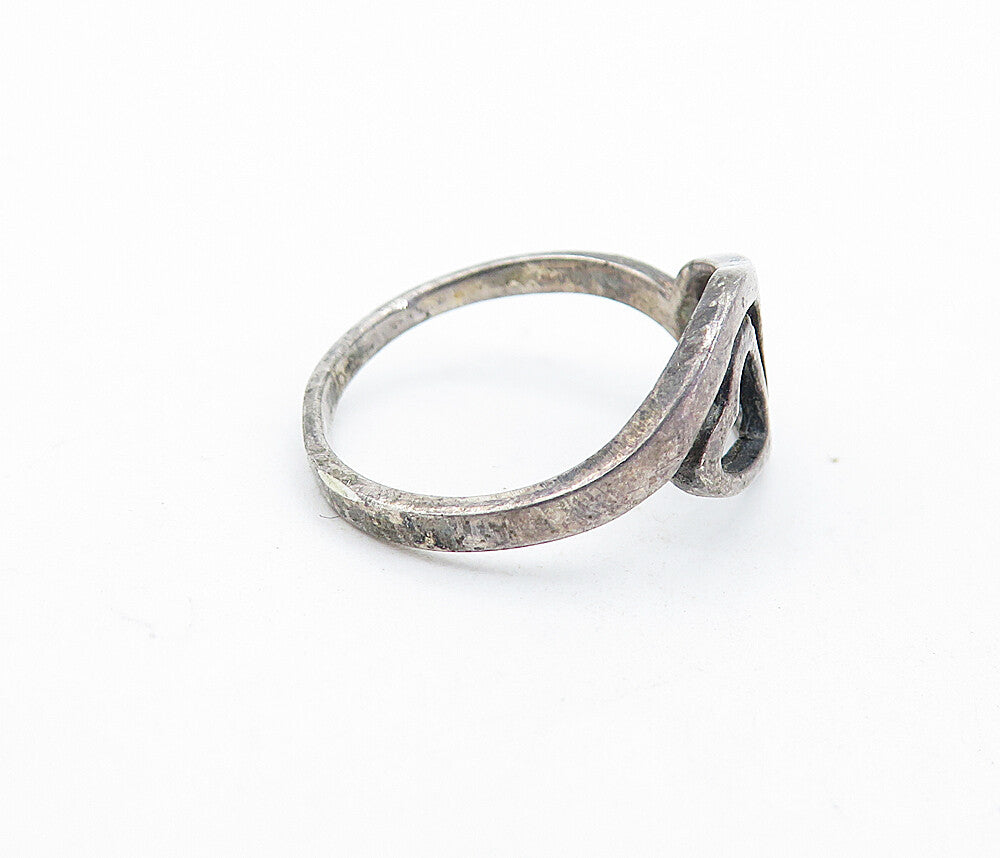 925 Sterling Silver  Vintage Dark Tone Love Heart Bypass Ring Sz 6  RG5881
