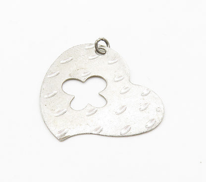 925 Sterling Silver  Vintage Shiny Flower Cutout Love Heart Pendant  PT12384