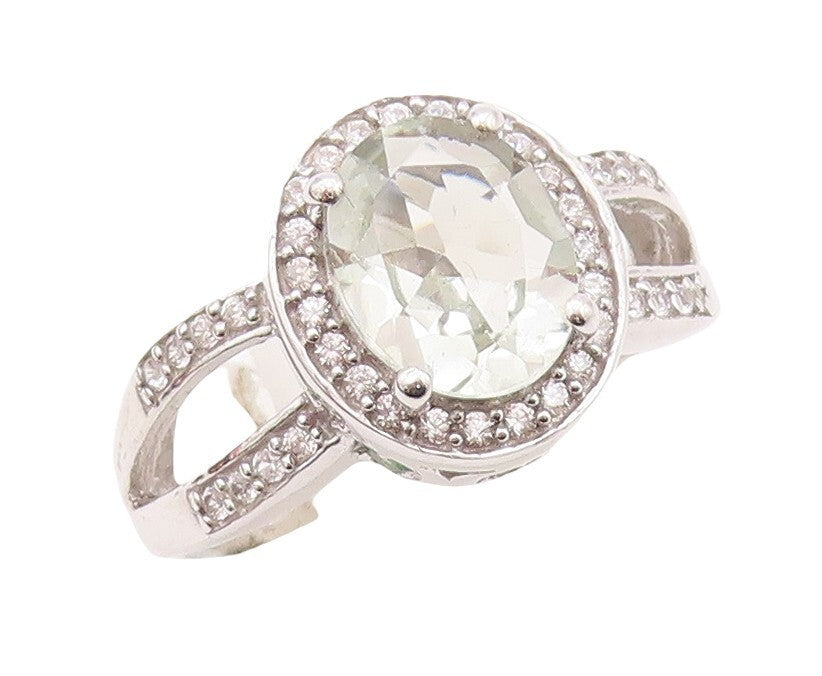 925 Sterling Silver Vintage Ring Split Band Green & White Topaz  Sz 7  RG29933