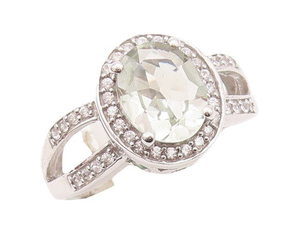 925 Sterling Silver Vintage Ring Split Band Green & White Topaz  Sz 7  RG29933