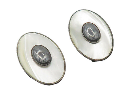 925 Sterling Silver  Mother Of Pearl & Hematite Non Pierce Earrings  EG9100