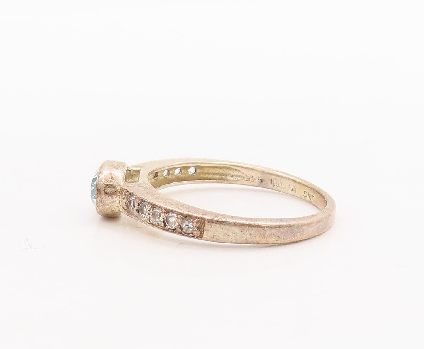 925 Sterling Silver Vintage Ring Oval Cut & Round Beaded 2 Tone CZ  Sz 8 RG29233