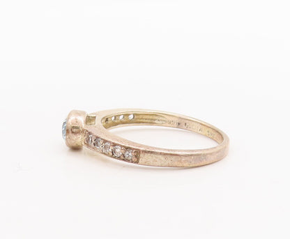 925 Sterling Silver Vintage Ring Oval Cut & Round Beaded 2 Tone CZ  Sz 8 RG29233