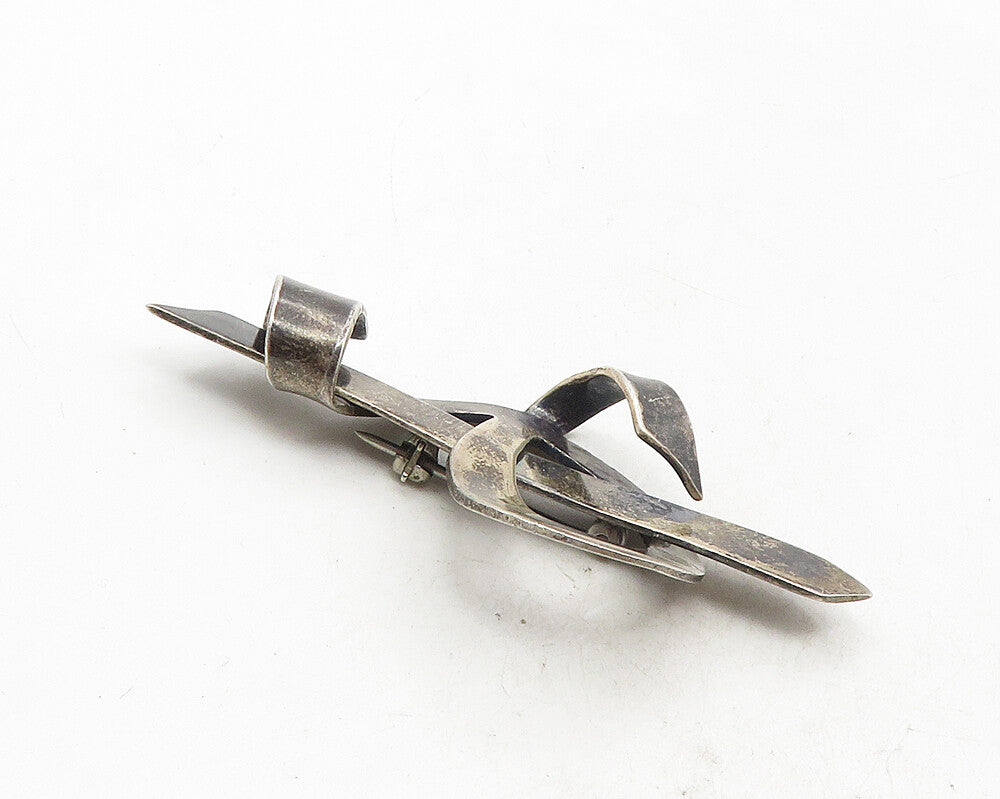 925 Sterling Silver  Vintage Dark Tone Swirl Ribbon Design Brooch Pin  BP3882