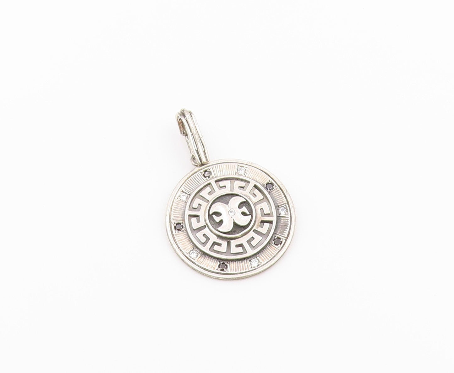 925 Sterling Silver  Vintage Cubic Zirconia & Sapphire Round Pendant  PT17098