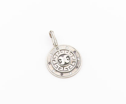 925 Sterling Silver  Vintage Cubic Zirconia & Sapphire Round Pendant  PT17098