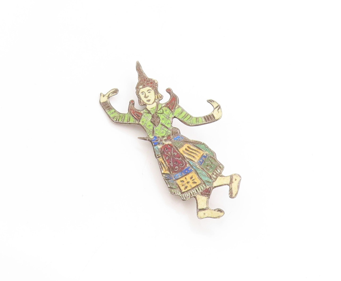 925 Sterling Silver Vintage Brooch SIAM Enameled Thai Khon Dancer Pin  BP11903