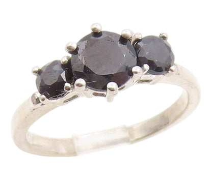 925 Sterling Silver Vintage Ring Elegant Three Stone Onyx Band  Sz 6.5  RG36160
