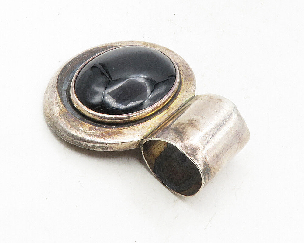 925 Sterling Silver  Vintage Cabochon Cut Black Onyx Slide Pendant  PT7709