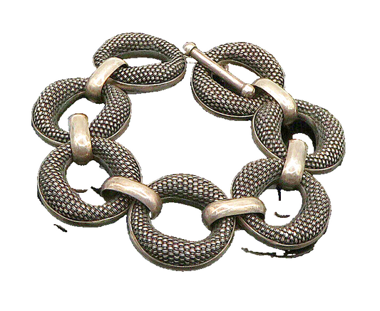 JOHN HARDY 925 Silver  Vintage Heavy Rare Weaved Detail Chain Bracelet  BT8147