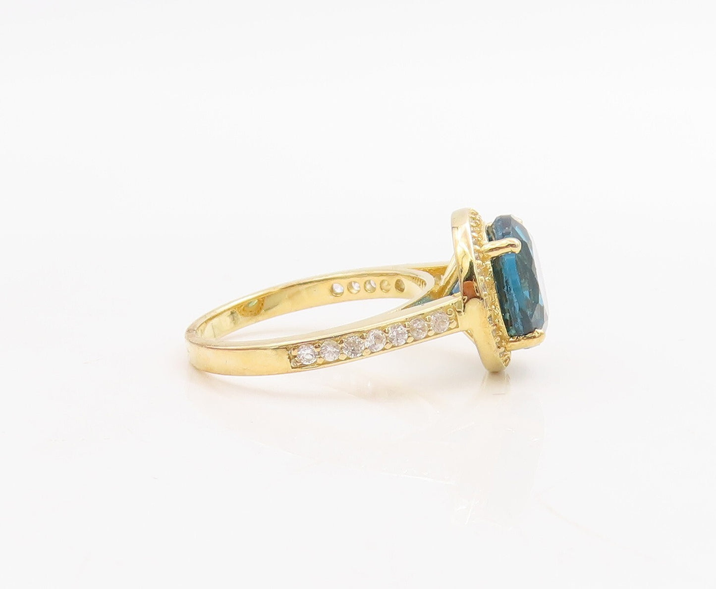 925 Sterling Silver Vintage Ring Gold Plated Blue Halo White CZ  Sz 7  RG30723