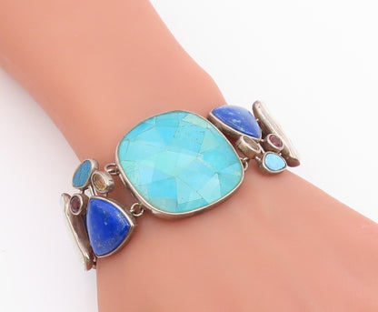 925 Sterling Silver Vintage Bracelet WHITNEY KELLY Multi Gemstone Link  BT11985
