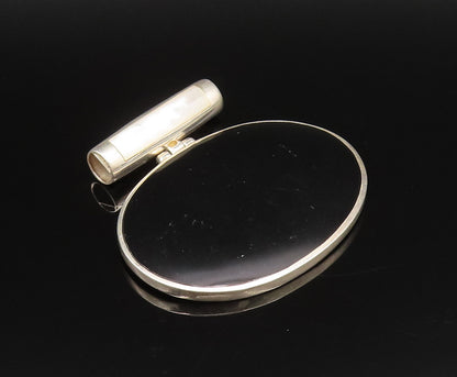 925 Sterling Silver  Vintage Oval Black Onyx With Bar Bail Pendant  PT21918