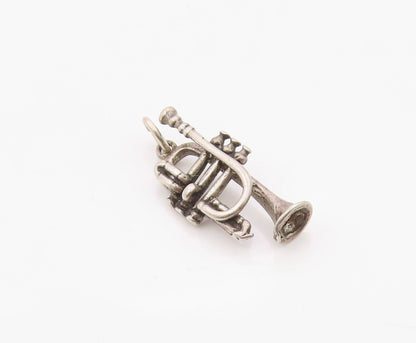 925 Sterling Silver Vintage Pendant 3D Trumpet Musical Instrument Charm  PT26309