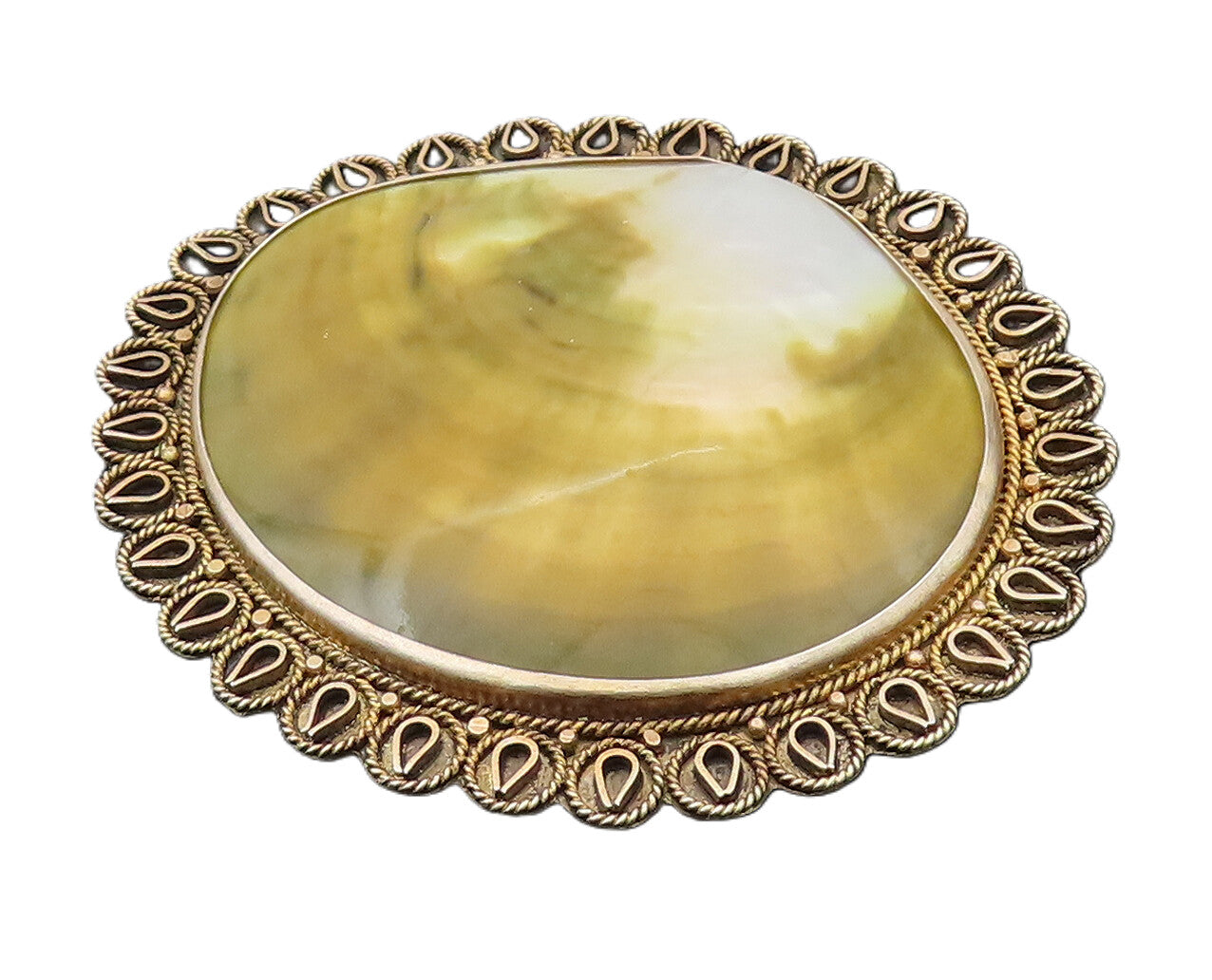 ISRAEL 925 Silver  Vintage Large Mother Of Pearl Shell Brooch Pin  BP10231