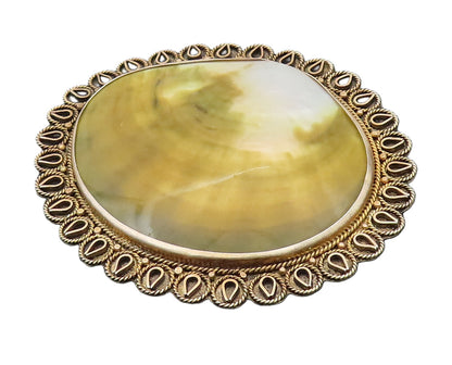 ISRAEL 925 Silver  Vintage Large Mother Of Pearl Shell Brooch Pin  BP10231