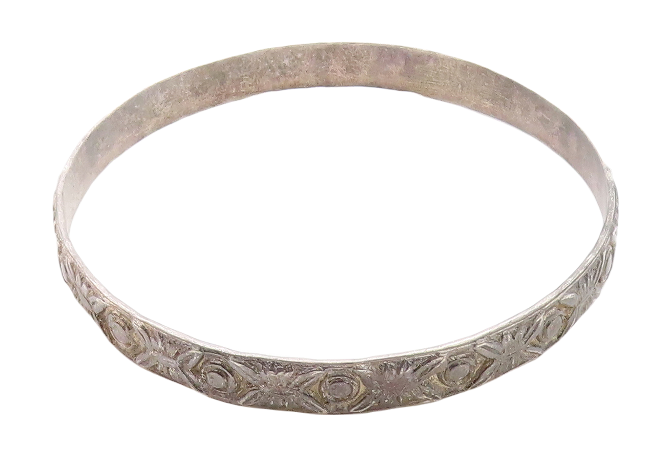 TAXCO 925 Sterling Silver Vintage Oxidized Etched Bangle Bracelet BT1454