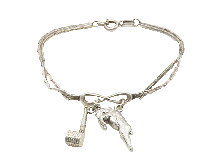 KINNEY 925 Sterling Silver  Vintage Bull Charmed Double Chain Bracelet  BT6596