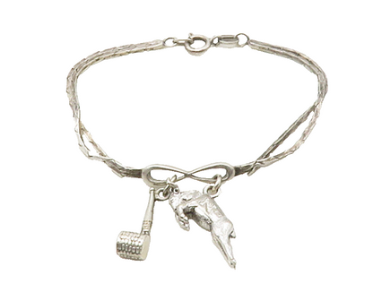 KINNEY 925 Sterling Silver  Vintage Bull Charmed Double Chain Bracelet  BT6596