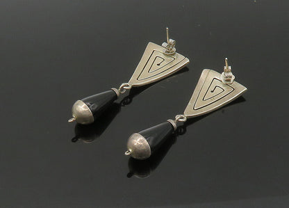 925 Sterling Silver  Vintage Black Onyx Cone Shape Dangle Earrings  EG11057