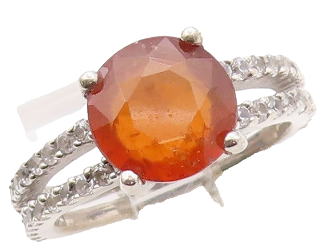 925 Sterling Silver Vintage Ring Round Cut Brown Gemstone & CZ  Sz 7  RG30899