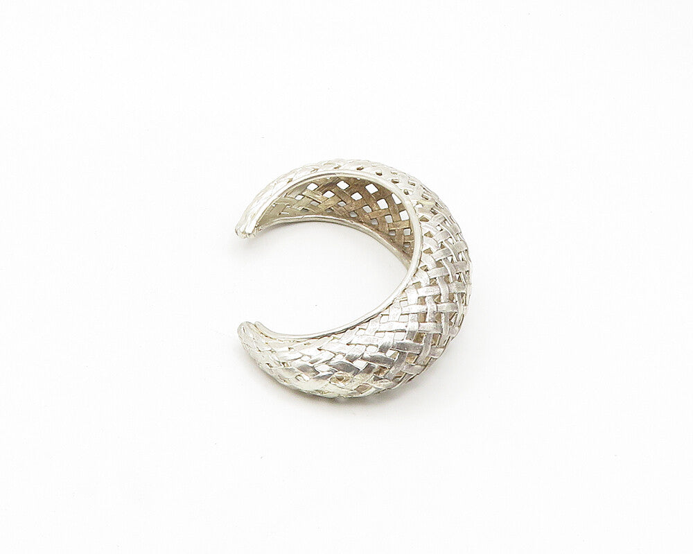 925 Sterling Silver  Vintage Shiny Basket Weaved Dome Cuff Bracelet  BT7466