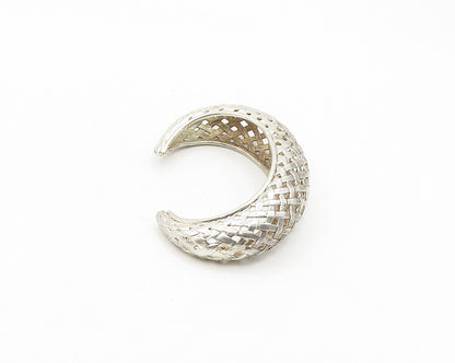 925 Sterling Silver  Vintage Shiny Basket Weaved Dome Cuff Bracelet  BT7466