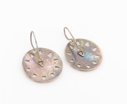 925 Sterling Silver Vintage Earrings Bold Etched Floral Mandala Cutout  EG14481