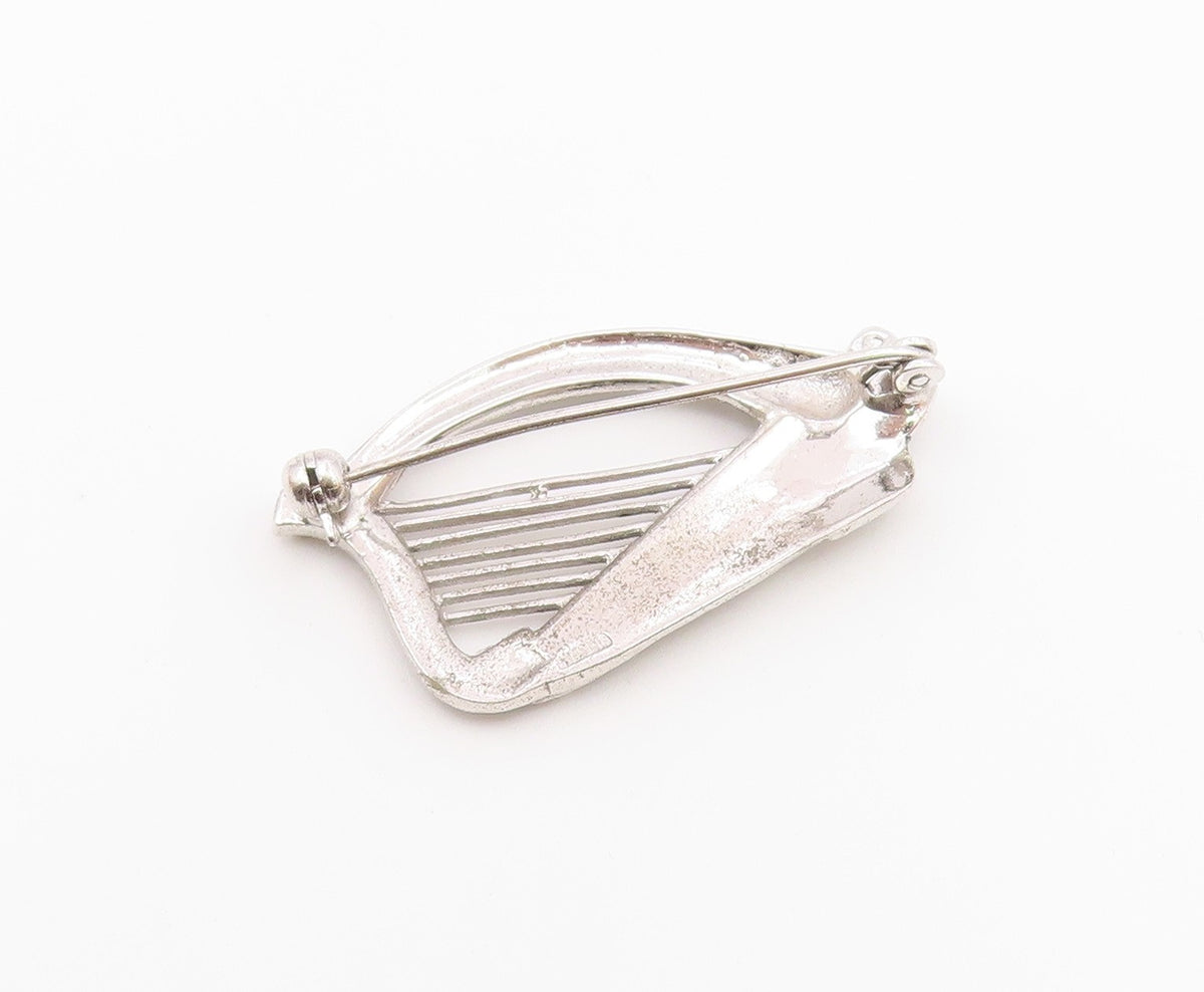 925 Sterling Silver  Vintage Sparkling Harm Instrument Brooch Pin  BP8359