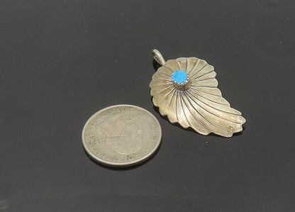 NAVAJO 925 Sterling Silver  Vintage Turquoise Floral Leaf Pendant  PT16286