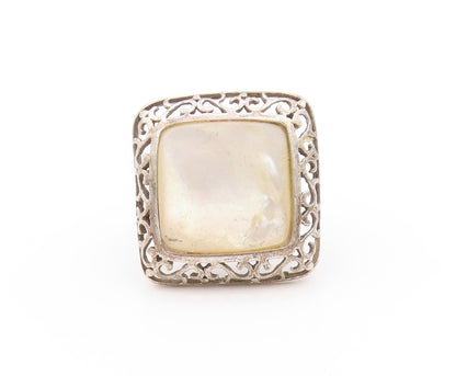 925 Sterling Silver Vintage Ring Amorphas Square Mother Of Pearls  Sz 7  RG32795