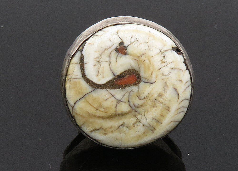 925 Sterling Silver  Vintage Round Jasper Heavy Cocktail Ring Sz 9  RG20240