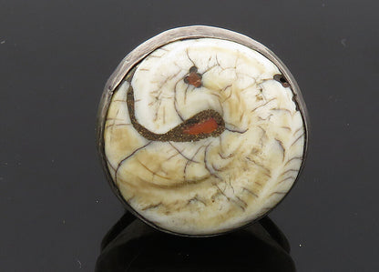 925 Sterling Silver  Vintage Round Jasper Heavy Cocktail Ring Sz 9  RG20240