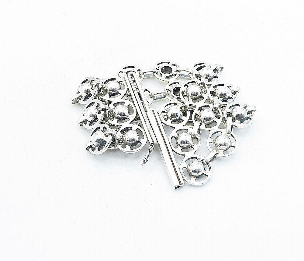 925 Sterling Silver Shiny Round Dome Link Multi Strand Chain Bracelet BT2380