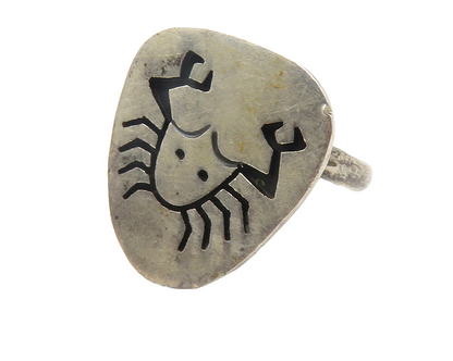 MEXICO 925 Silver  Vintage Etched Crab Motif Cocktail Ring Sz 6  RG11734
